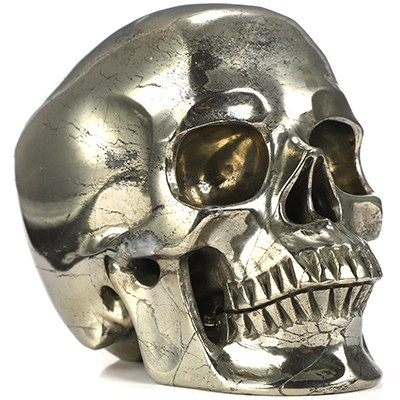 5.0" Pyrite Hand Carved Crystal Skull, Super Realistic, Crystal Healing