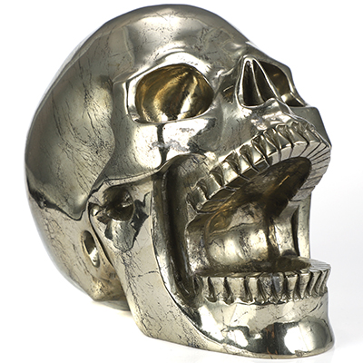 5.1" Pyrite Hand Carved Laughing Crystal Skull Sculpture, Crystal Healing