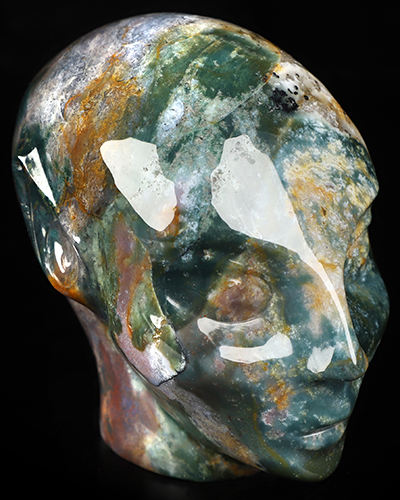 4.0" Indian Agate Hand Carved Fairy Elf Alien Crystal Skull Companion Sculpture, Crystal Healing