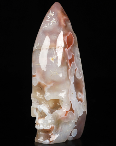 Gemstone 3.5" Mozambique Agate Hand Carved Crystal Skull Fine Art Sculpture, Crystal Healing