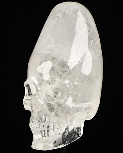 5.1" Quartz Rock Crystal Hand Carved Incan Crystal Skull Sculpture With Stand, Crystal Healing