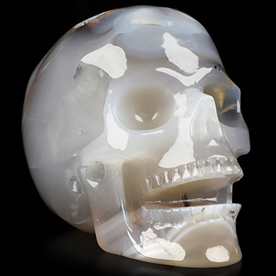 5.1" Premium Brazilian Agate Hand Carved Singing Crystal Skull Sculpture, Crystal Healing