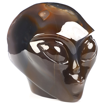 4.0" Premium Brazilian Agate Star Being Female Alien Crystal Skull Companion, Hand Carved Gemstone Fine Art Sculpture, Reiki Healing Stone Statue