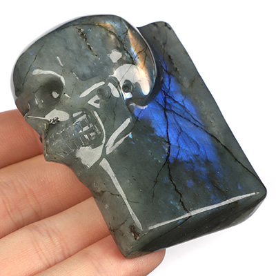 The One Within - 2.5" Labradorite Hand Carved Crystal Skull Pocket / Palm Stone, Portable Gemstone Sculpture, Crystal Healing