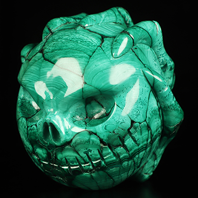 Gemstone 3.0" Malachite Hand Carved Jack Crystal Skull Sculpture, Crystal Healing