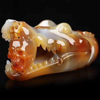 5.5" Carnelian Hand Carved Crystal Skull and Crocodile Fine Art Sculpture, Crystal Healing