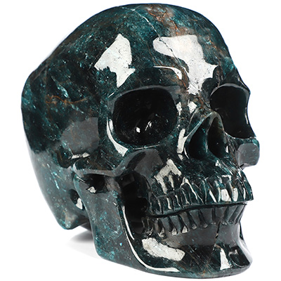 5.4" Blue Apatite Hand Carved Crystal Skull, Super Realistic, Crystal Healing