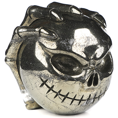 3.1" Pyrite Hand Carved Jack Crystal Skull Sculpture, Crystal Healing
