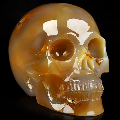 3.4" Agate Geode Hand Carved Crystal Skull, Realistic, Crystal Healing