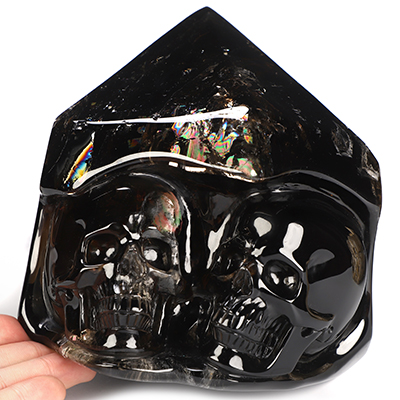 6.0" Smoky Quartz Rock Crystal Hand Carved Crystal Skulls Fine Art Sculpture, Crystal Healing