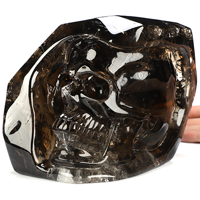 6.5" Smoky Quartz Rock Crystal Hand Carved Crystal Skull Fine Art Sculpture, Crystal Healing