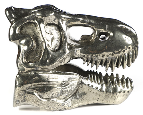 5.2" Pyrite Hand Carved Tyrannosaurus/Dinosaur Crystal Skull Sculpture, Crystal Healing