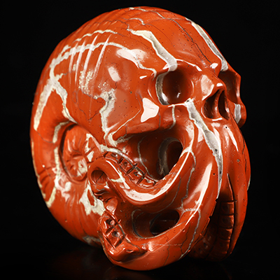 3.5" Red Jasper Hand Carved Nautiloid Cthulhu Crystal Skull Sculpture, Crystal Healing