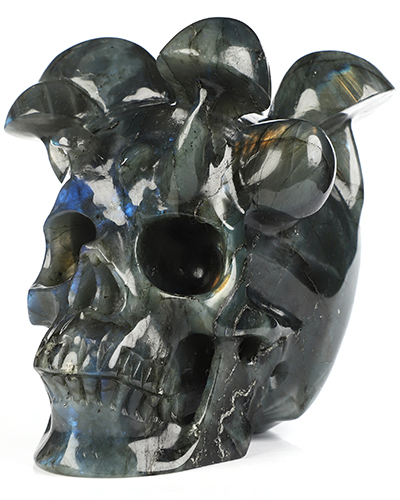 5.1" Labradorite Hand Carved Mushroom Crystal Skull Sculpture, Crystal Healing
