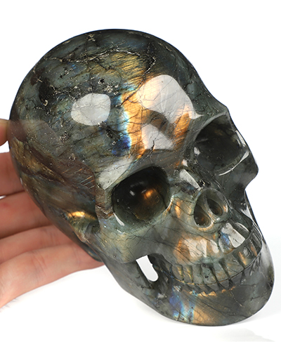 4.8" Labradorite Hand Carved Crystal Skull, Realistic, Crystal Healing