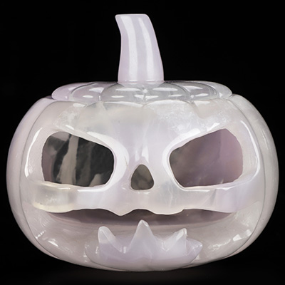 4.1" Fluorite Hand Carved Hollow Jack-O'-Lantern Pumpkin Crystal Skull Sculpture, Crystal Healing