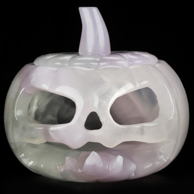 4.1" Fluorite Hand Carved Hollow Jack-O'-Lantern Pumpkin Crystal Skull Sculpture, Crystal Healing