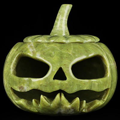 5.0" Lemon Stone Hand Carved Hollow Jack-O'-Lantern Pumpkin Crystal Skull Sculpture, Crystal Healing