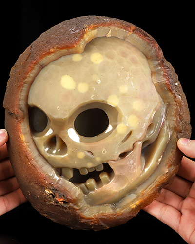 8.9" Agate Hand Carved Crystal Skull Fine Art Sculpture, Crystal Healing