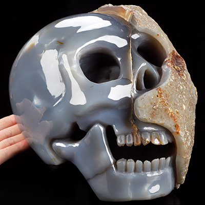 10.4" Agate Hand Carved Crystal Skull Fine Art Sculpture, Crystal Healing