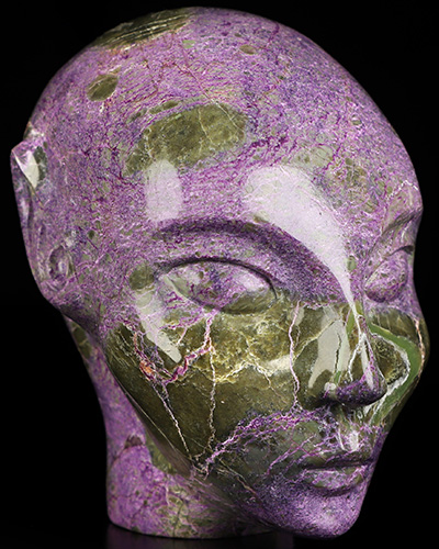 4.1" Stichtite and Serpentine Hand Carved Fairy Elf Alien Crystal Skull Companion Sculpture, Crystal Healing