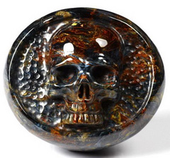 Gemstone 2.3" Blue, Gold & Red Pietersite Carved Crystal Skull Buckle, Crystal Healing