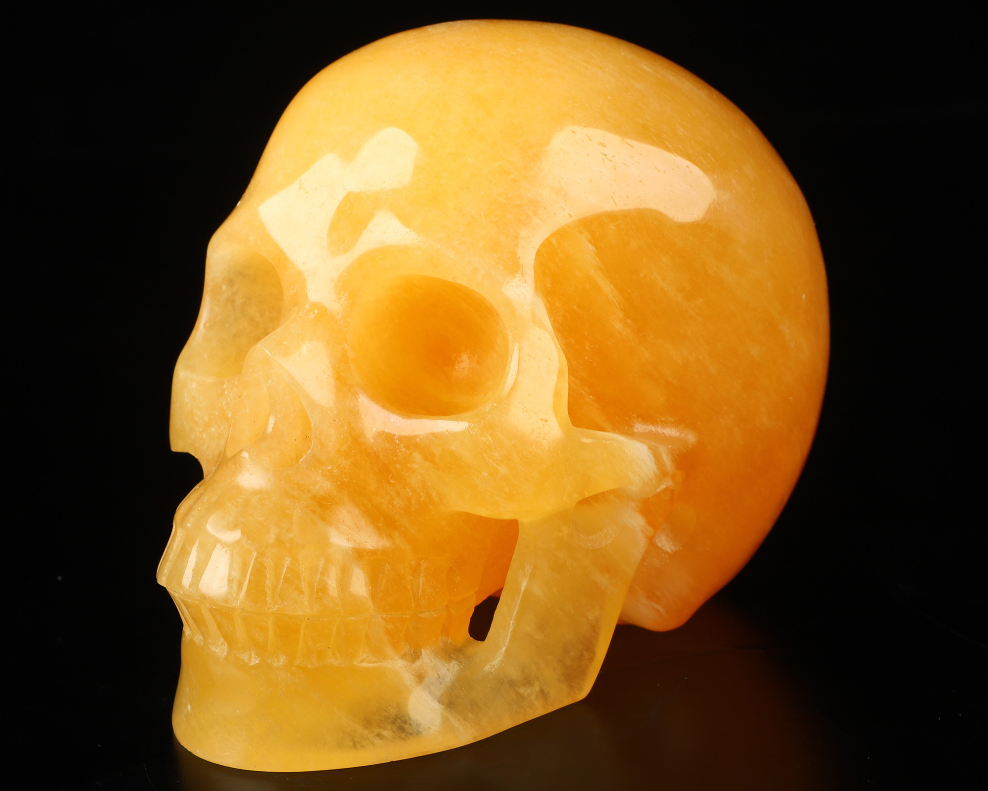 5.0" Beeswax Jade Hand Carved Crystal Skull, Realistic, Crystal Healing