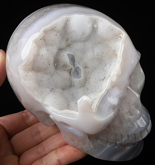 5.2" Agate Geode Hand Carved Crystal Skull, Realistic, Crystal Healing