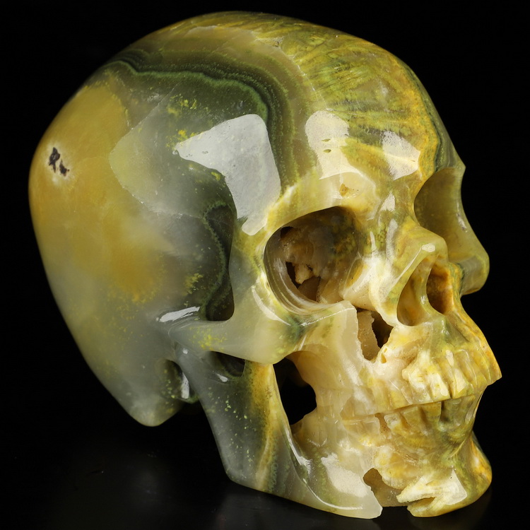 Gemstone 3.9" Bumble Bee Jasper Hand Carved Crystal Skull, Super Realistic, Crystal Healing