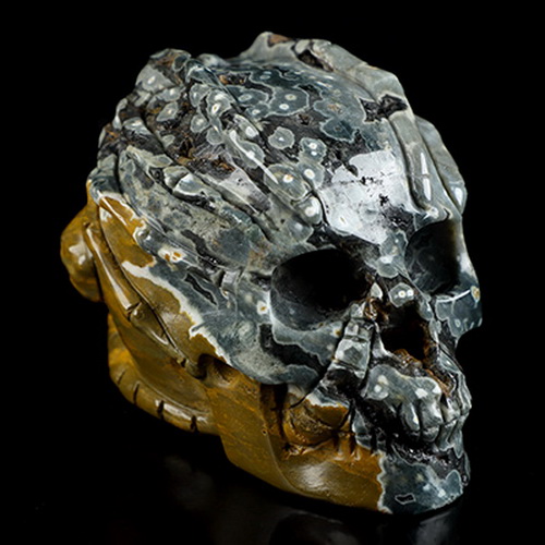 3.9" Ocean Jasper Hand Carved Crystal Skull and Facehugger Sculpture, Crystal Healing