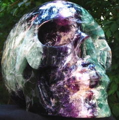 Colorful Iridescent Titan 16.9" Fluorite Carved Crystal Skull, Realistic