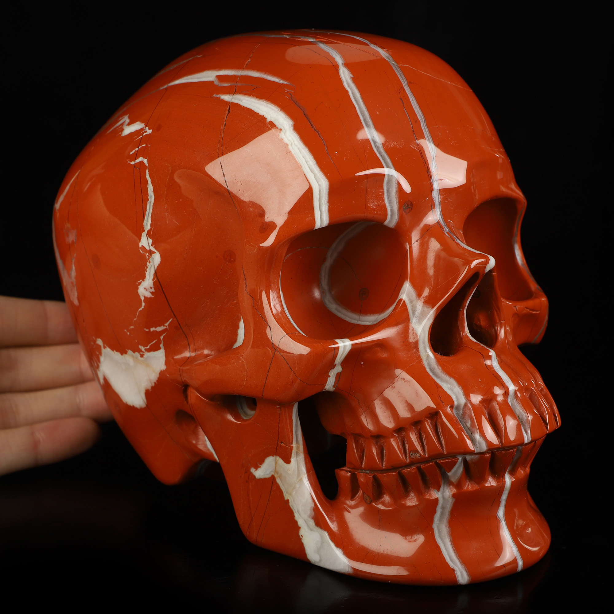 Lifesized 6.8" Red Jasper Hand Carved Crystal Skull, Super Realistic, Crystal Healing
