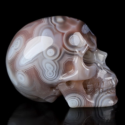 Gemstone 1.9" Mozambique Agate Hand Carved Crystal Skull, Realistic, Crystal Healing