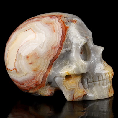 2.0" Crazy Lace Agate Hand Carved Crystal Skull, Realistic, Crystal Healing