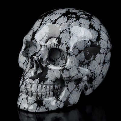 2.0" Snowflake Obsidian Hand Carved Crystal Skull, Realistic, Crystal Healing