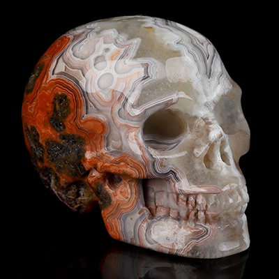 Gemstone 2.1" Red Crazy Lace Agate Hand Carved Crystal Skull, Realistic, Crystal Healing