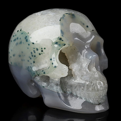 2.0" Agate Geode Hand Carved Crystal Skull, Realistic, Crystal Healing