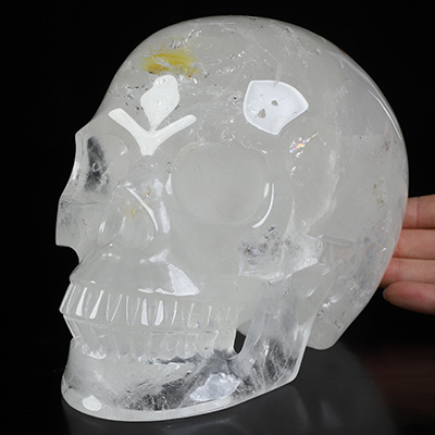 Lifesized 6.7" Quartz Rock Crystal Hand Carved Crystal Skull, Realistic, Crystal Healing