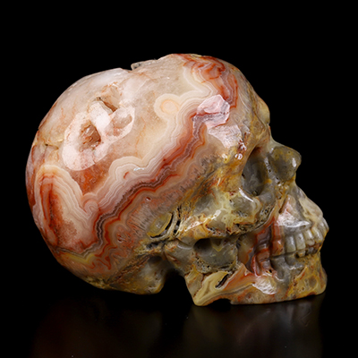 2.0" Crazy Lace Agate Geode Hand Carved Crystal Skull, Realistic, Crystal Healing