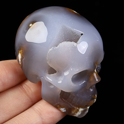 2.0" Agate Geode Hand Carved Crystal Skull, Realistic, Crystal Healing