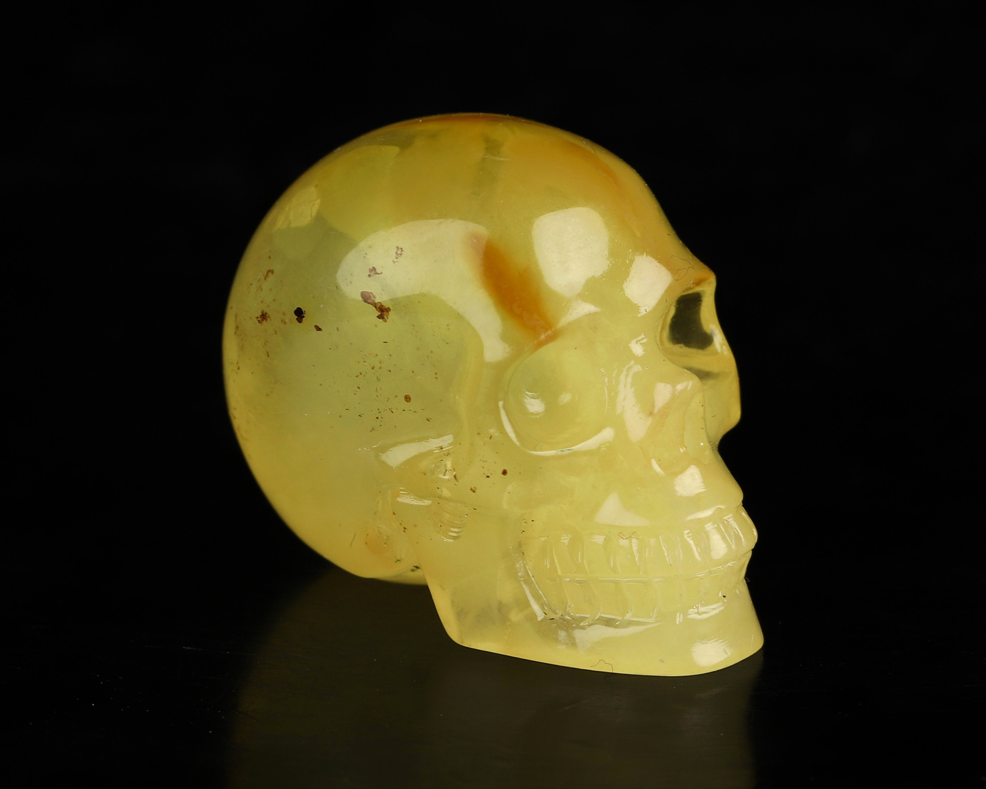 0.9" Baltic Amber Hand Carved Crystal Skull, Realistic, Crystal Healing