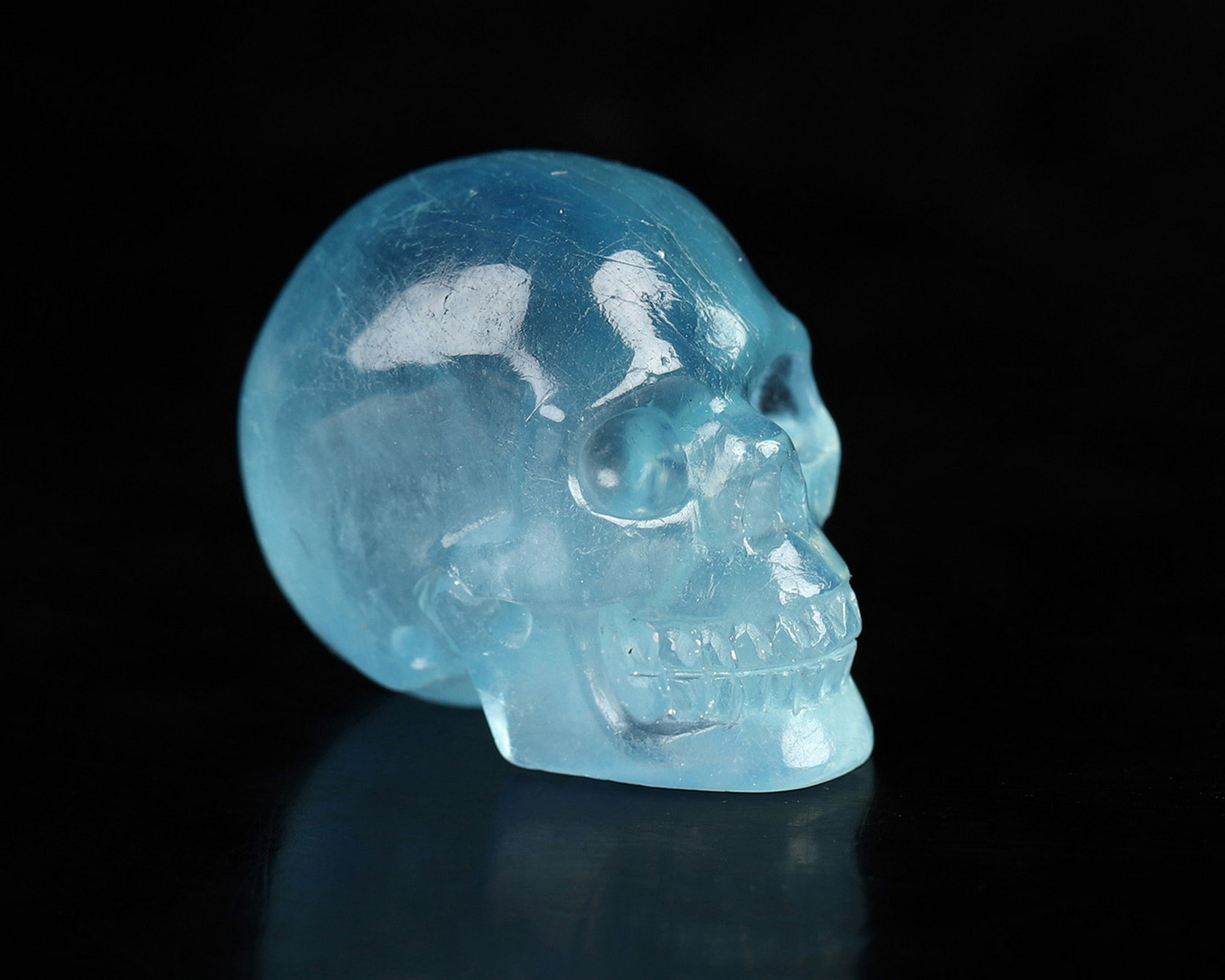 Gemstone 0.8" Aquamarine Hand Carved Crystal Skull, Realistic, Crystal Healing