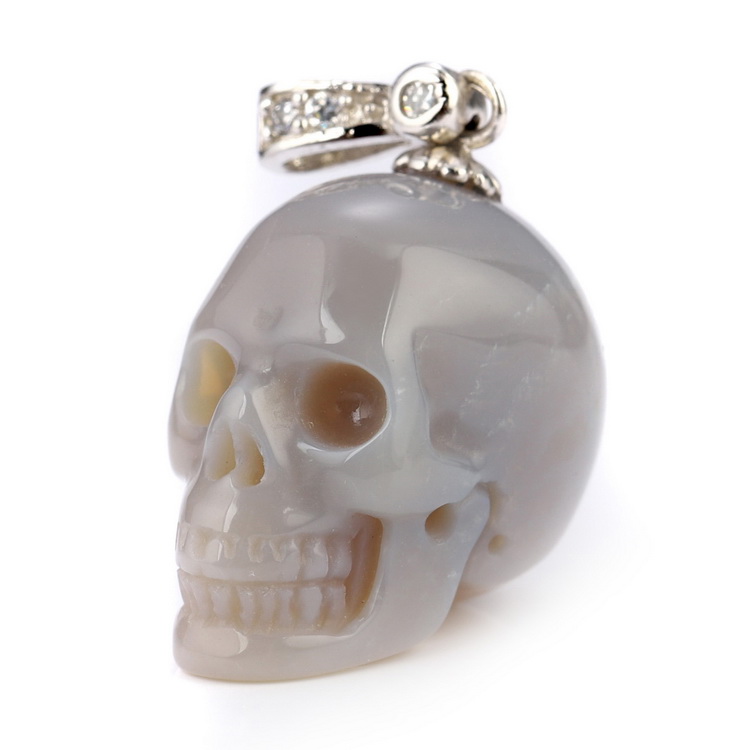 Necklace of 0.8" Australian Opal Hand Carved Crystal Skull Pendant, Skull Jewelry
