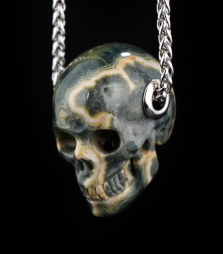 Necklace of 1.1" Ocean Jasper Hand Carved Crystal Skull Pendant, Skull Jewelry