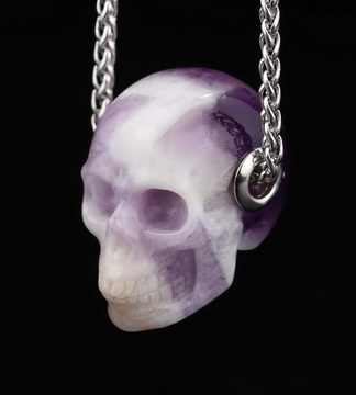 Necklace of 1.1" Dream Chevron Amethyst Hand Carved Crystal Skull Pendant, Skull Jewelry