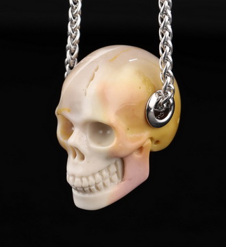 Necklace of 1.1" Three Colorful Agate Hand Carved Crystal Skull Pendant, Skull Jewelry