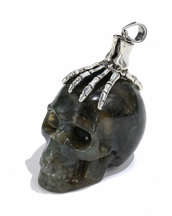 Necklace of 1.6" Labradorite Hand Carved Crystal Skull Pendant, Skull Jewelry