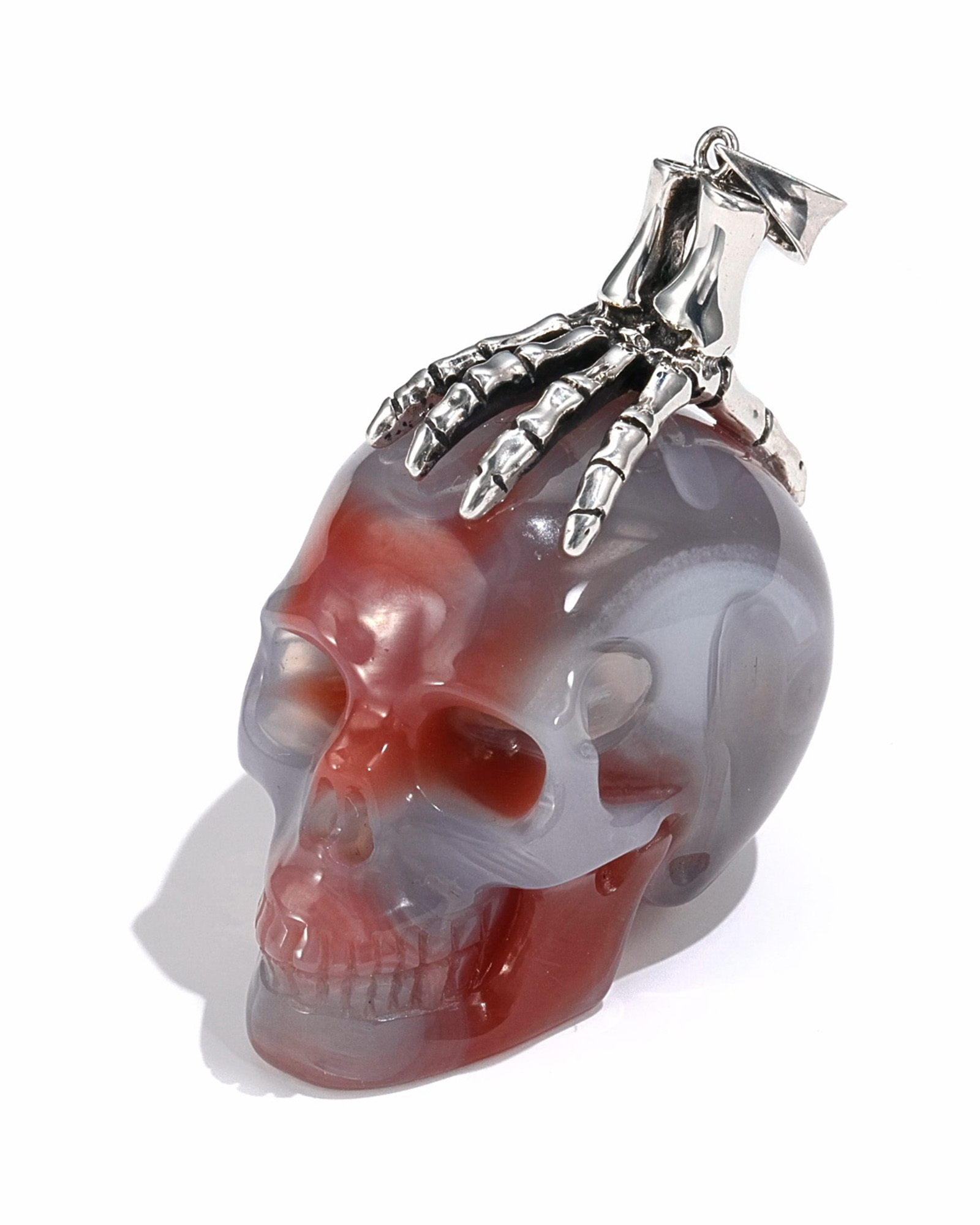 Gemstone Necklace of 1.6" Mozambique Agate Hand Carved Crystal Skull Pendant, Skull Jewelry