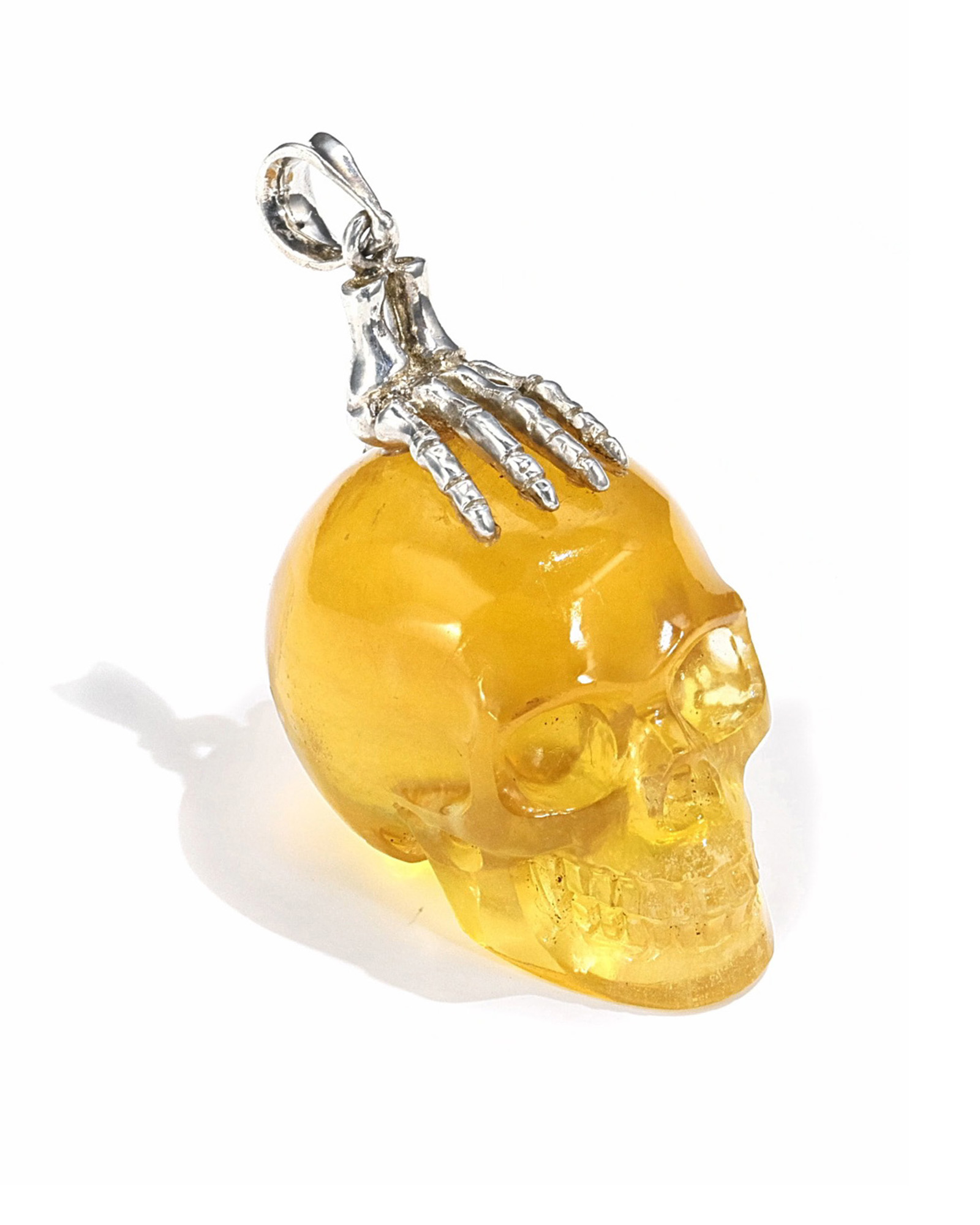 Gemstone Necklace of 1.3" Citrine Hand Carved Crystal Skull Pendant, Skull Jewelry