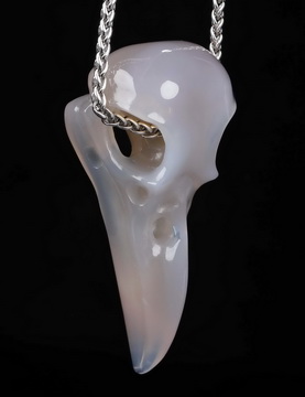 Gemstone Necklace of 2.2" Mozambique Agate Hand Carved Crystal Skull Pendant, Skull Jewelry
